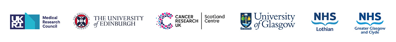 Medical Research Centre, The University of Edinburgh, CRUK Scotland Centre, University of Glasgow, NHS Lothian and NHS Greater Glasgow and Clyde logos