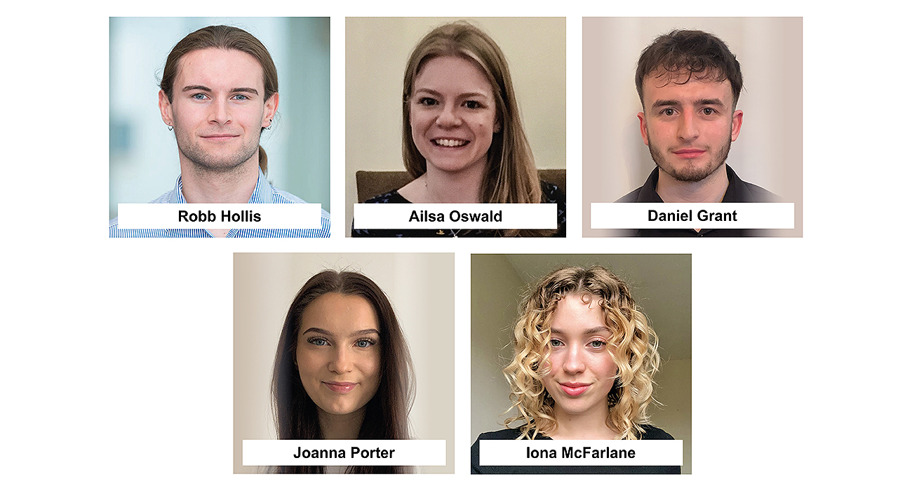 Robb Hollis Research Group (Left to right: Robb Hollis, Ailsa Oswald, Daniel Grant, Joanna Porter and Iona McFarlane).